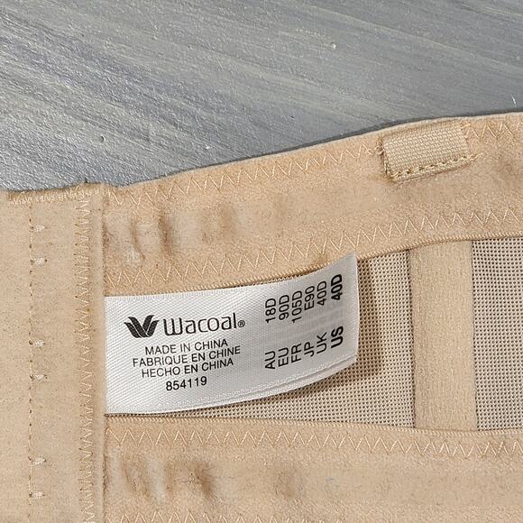 Wacoal Bra 40D Red Carpet Full Figure Underwire Strapless Bra 854119 No Straps - Picture 3 of 7